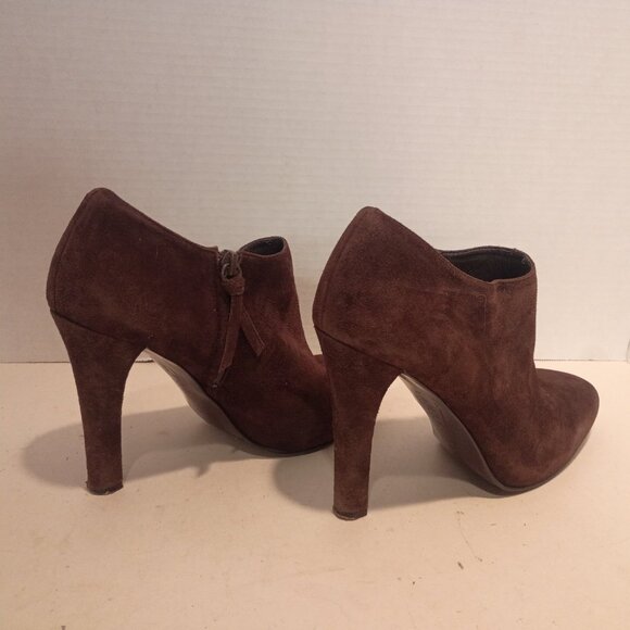 RALPH LAUREN LRL "Janae" Sz 8M Dark Brown Suede 4" High Heel Booties - Picture 7 of 12